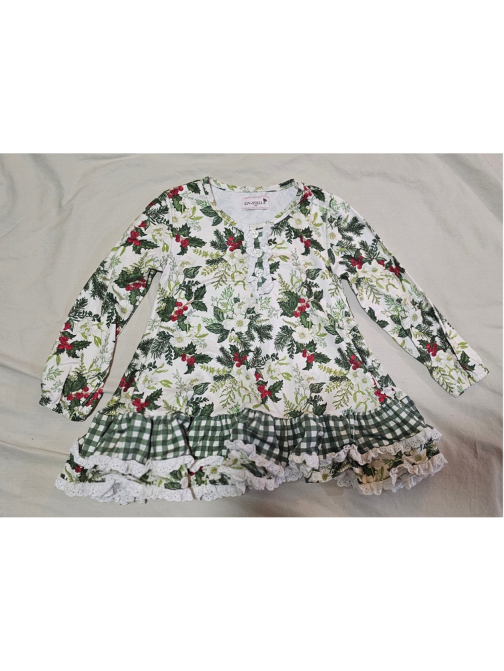 Girls Liv + Stella Christmas Floral Dress 2T White Green